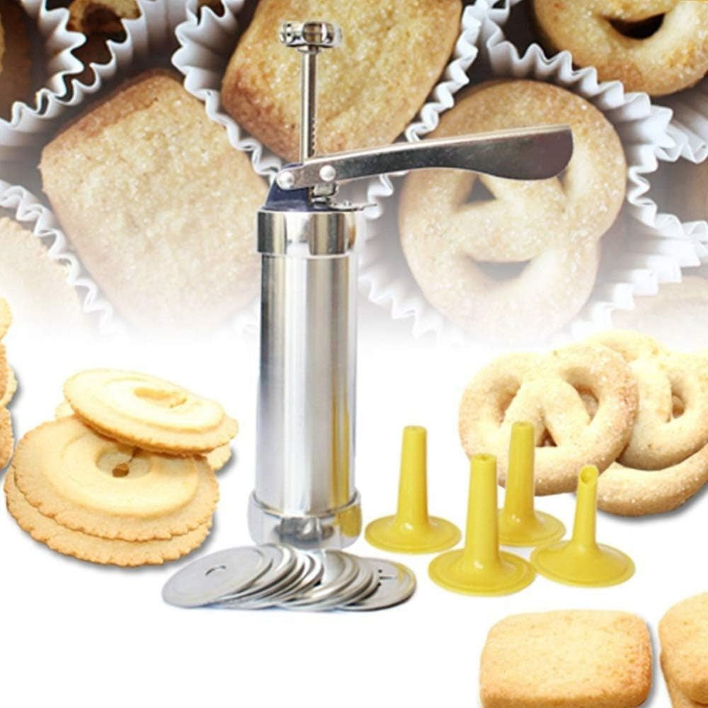 Biscuit Cookie Extruder Press Gun Set with 10 Moulds & 4 Nozzles – Multi-Function Cookie Maker & Cake Decorating Tool for Baking Biscuits, Cookies & Pastry Designs