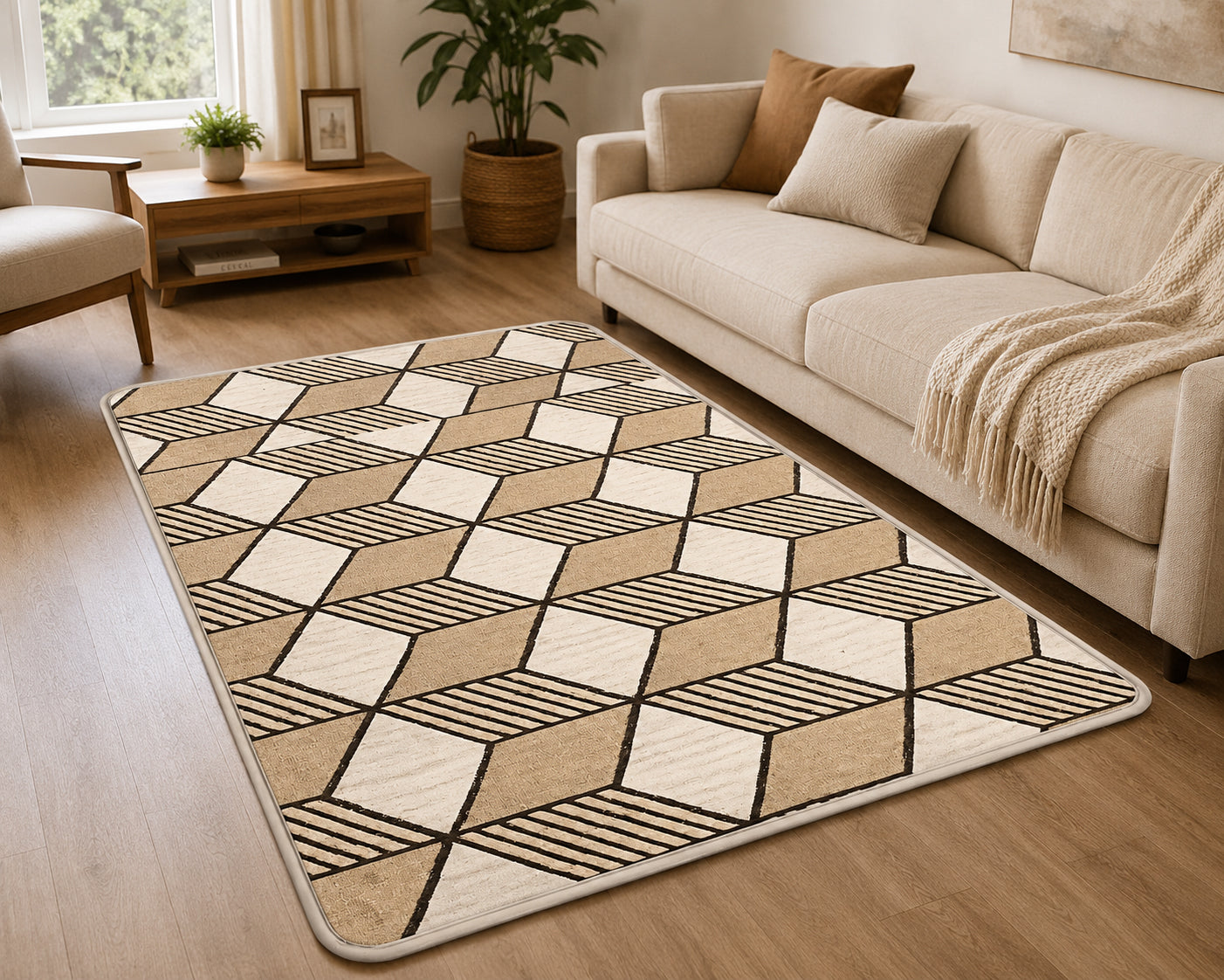 Geometric Anti-Slip Floor Mat 80 x 50 cm Soft Absorbent Rug for Bedroom, Living Room, Bathroom, Kitchen & Entryway Washable Non-Skid Decorative Door Mat