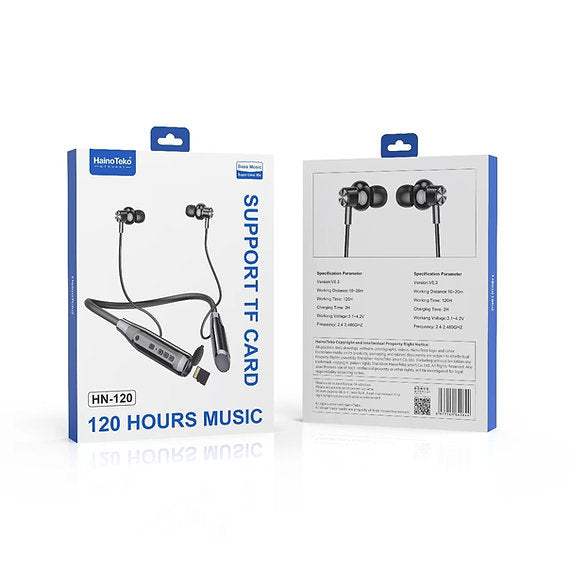 HainoTeko Germany Haino Teko HN120 Bluetooth Neck Band 120 Hours Music With High Bass Sound Quality Super Clear Mic and Support TF Card Black