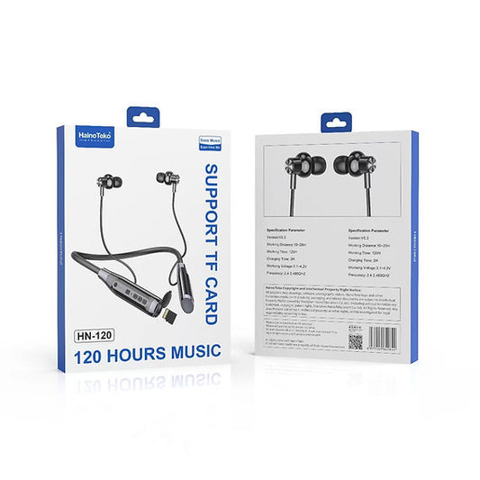 HainoTeko Germany Haino Teko HN120 Bluetooth Neck Band 120 Hours Music With High Bass Sound Quality Super Clear Mic and Support TF Card Black