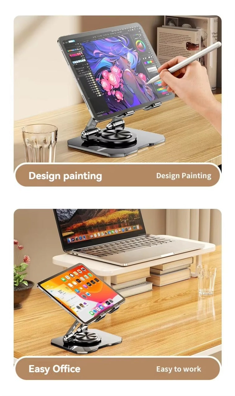 Lacoz Adjustable Tablet Stand with 360° Rotating Base, Ergonomic Foldable Portable Laptop Stand Holder, Compatible with Tablets and Phones