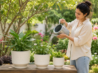 3-Piece Ceramic Flower Pot Set with Textured Design Decorative Indoor & Outdoor Planters for Succulents, Cactus, Herbs & Small Plants White