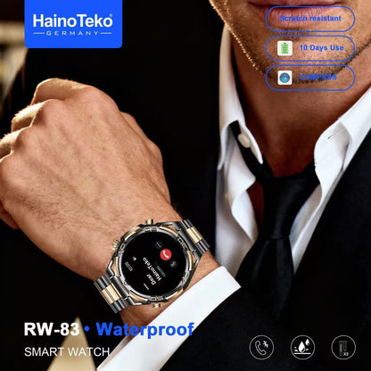 Haino Teko RW-83 Waterproof Smart Watch with Bluetooth Calling AMOLED Display, Compass, 10-Day Battery Life & 3 Interchangeable Straps Designed for Men