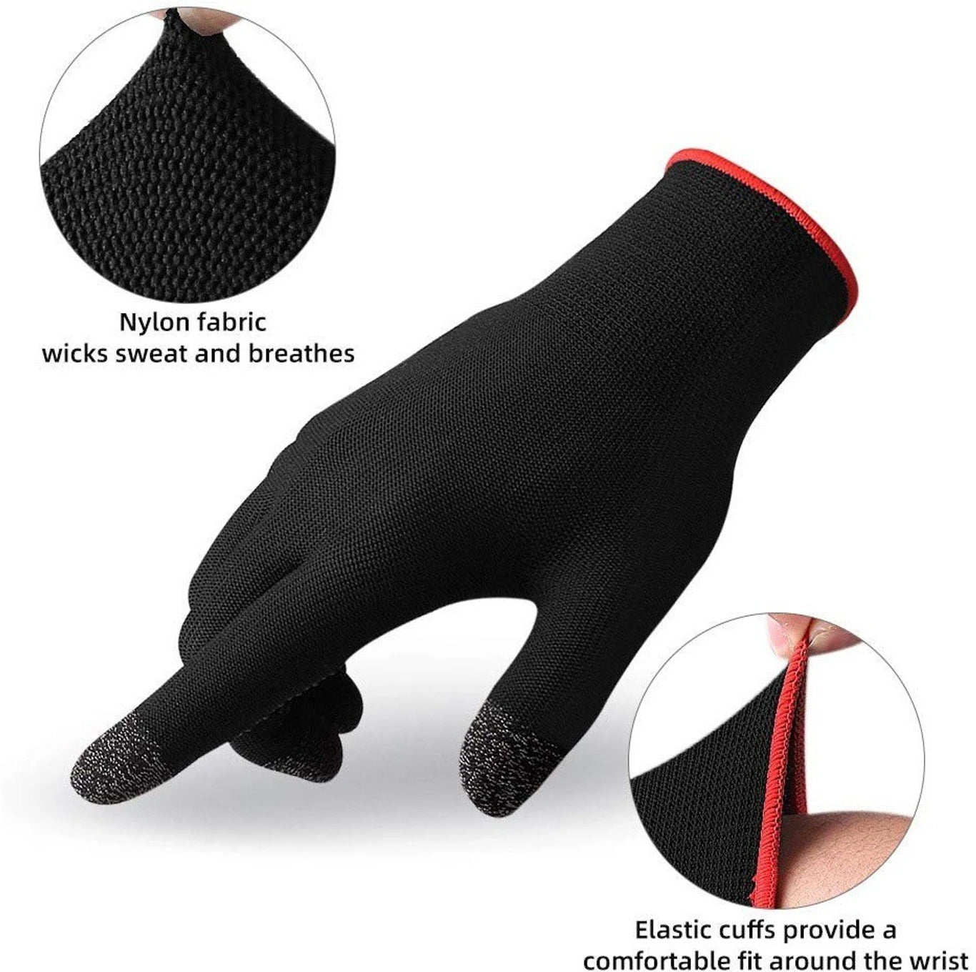 Game Gloves for Mobile Gaming Anti-Sweat Breathable Touch Finger Gloves with High Sensitivity, Anti-Slip & Stretch Fit for PUBG, COD, Racing & FPS Games Black