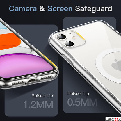 Premium Magnetic Transparent Phone Case for iPhone 12 Crystal Clear Protective Cover with Strong Magnetic Ring for Wireless Charging