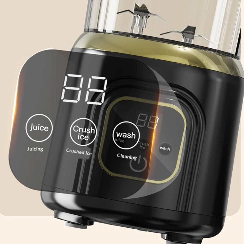 Portable Rechargeable Double-Knife Blender Juicer with Stainless Steel Blades, 1000ml Large Capacity Smoothie Maker, USB Charging Multipurpose Fruit and Ice Crusher Black