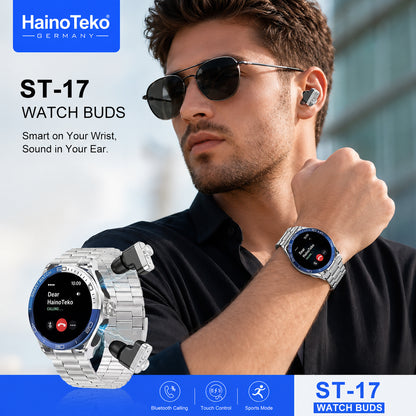 HainoTeko ST-17 Watch Buds Smartwatch with Built-in Wireless Earbuds, AMOLED Display, Bluetooth Calling, 3 Interchangeable Straps Multiple Sports Modes and 10-Day Battery Life Designed for Men