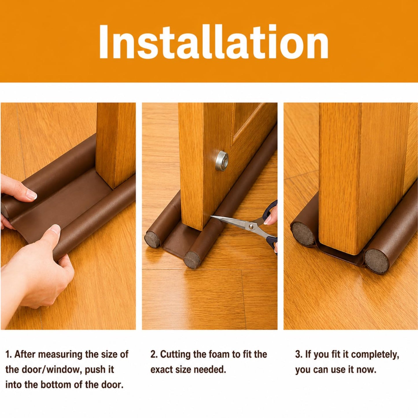 Double-Sided Door Draft Stopper Under Door Seal Guard Noise Reduction, Dust & Insect Blocker, Energy Saving Door Bottom Insulator Easy Installation for Home & Office Tan