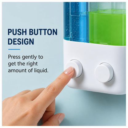 Double Chamber Wall Mounted 1000ml Soap Dispenser Manual Push Pump Liquid Soap & Shampoo Dispenser for Bathroom, Kitchen & Commercial Use