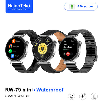 HainoTeko RW-79 Mini Waterproof Smart Watch with AMOLED Display Bluetooth Call 3 Interchangeable Straps and Charging Cable Designed for Ladies