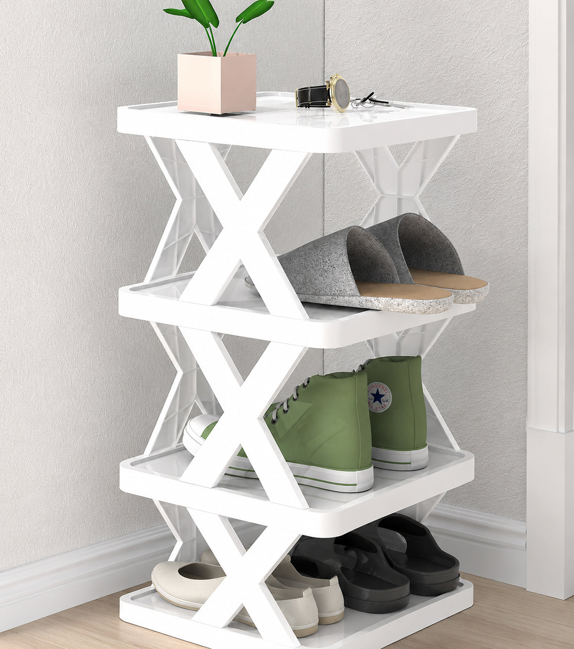 6-Tier Shoe Rack Storage Organizer with Sturdy X-Frame Support Premium PP Shelves, Space-Saving Multi-Layer Shoe Stand for Entryway, Bedroom, Closet & Living Room