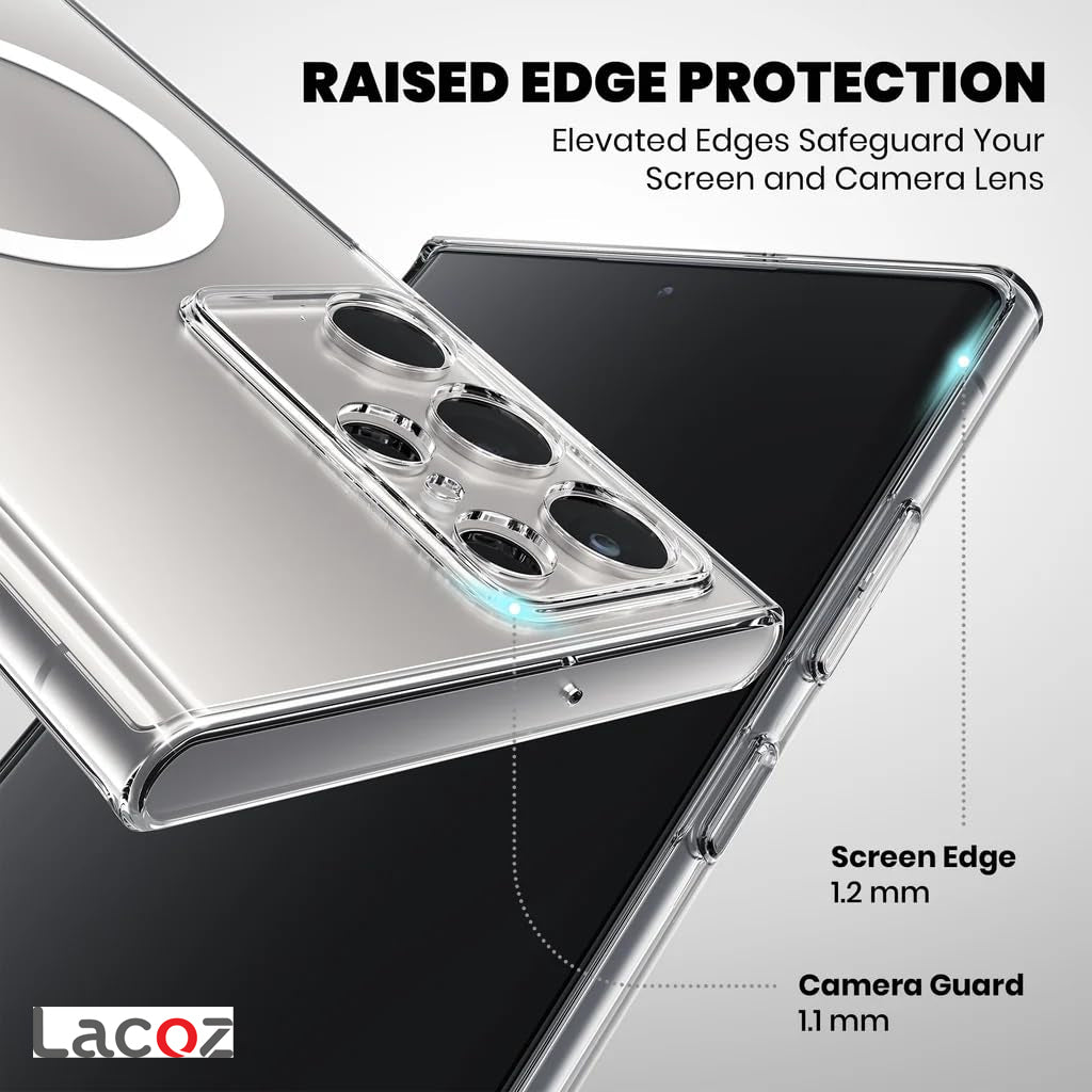 Premium Magnetic Transparent Phone Case for Samsung Galaxy S23 Ultra Crystal Clear Protective Cover with Strong Magnetic Ring for Wireless Charging