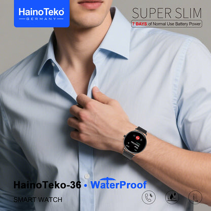 HainoTeko-36 Super Slim Waterproof Design Smart Watch with AMOLED Display Bluetooth Calling, 7-Day Battery Life Multiple Sports Modes and 3 Interchangeable Straps Designed for Ladies and Gents