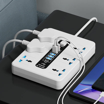 GKK GUOKANG A39 Universal Extension Power Strip with 6 Universal AC Sockets, 5 USB Charging Ports & 1 PD Fast Charging Port, Smart Auto Identification, Multi-Plug Power Extension Board White