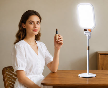 MZ026 Full Screen LED Beauty Light with Adjustable Desktop Stand Stepless Dimming Live Streaming & Photography Fill Light for Makeup, Video Recording, TikTok, YouTube & Online Meetings
