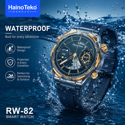 HainoTeko RW-82 Waterproof Smart Watch with Bluetooth Calling AMOLED Display, Compass Function, 3 Interchangeable Straps and 10 Days Battery Life Designed for Men