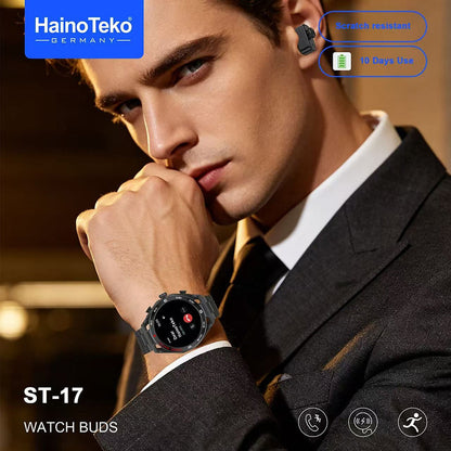 HainoTeko ST-17 Watch Buds Smartwatch with Built-in Wireless Earbuds, AMOLED Display, Bluetooth Calling, 3 Interchangeable Straps Multiple Sports Modes and 10-Day Battery Life Designed for Men