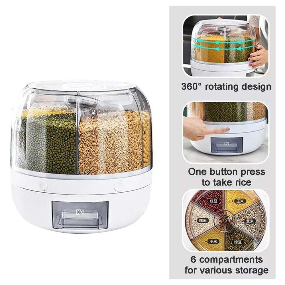 Rotating Rice Dispenser 7L Multi Grain Storage Container with 360 Degree Rotation & One Touch Dispensing System for Kitchen Pantry Storage