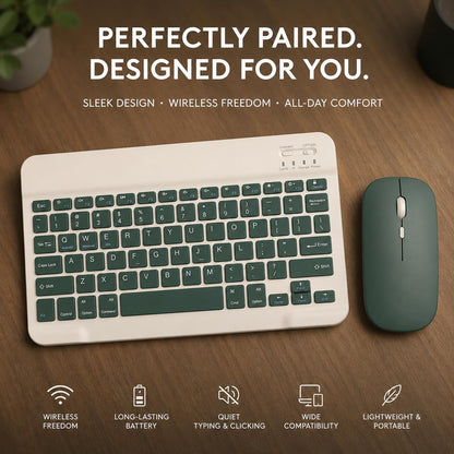 Wireless Rechargeable Keyboard & Mouse Combo with 2.4GHz USB Receiver, Silent Keys, Ergonomic Slim Design, Multi-Device Compatible for Windows, Android & iOS
