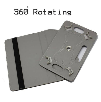 Universal 7 Inch Tablet Case Cover Premium PU Leather 360° Rotating Stand Folio Wallet Case with Elastic Clips & Camera Slots