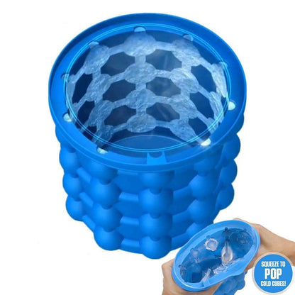 Ice Cube Maker Genie - Double Chamber Ice Cube Maker with Airtight Lid Space-Saving Ice Storage Container for Drinks, Ice Cream & Outdoor Use