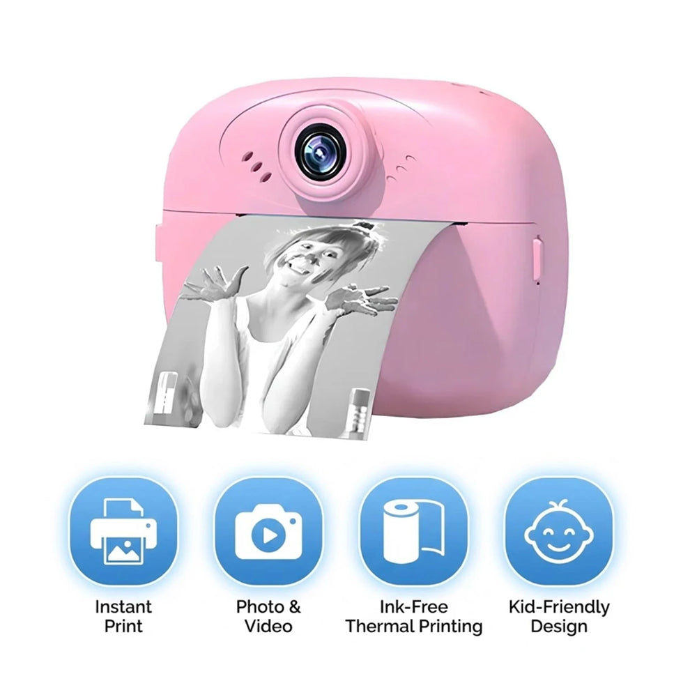 KC02 Kids Instant Print Camera Thermal Printing Camera for Children with 2.4” LCD Screen | Video Recording | MP3 Player | Rechargeable Battery | Includes Print Paper Pink