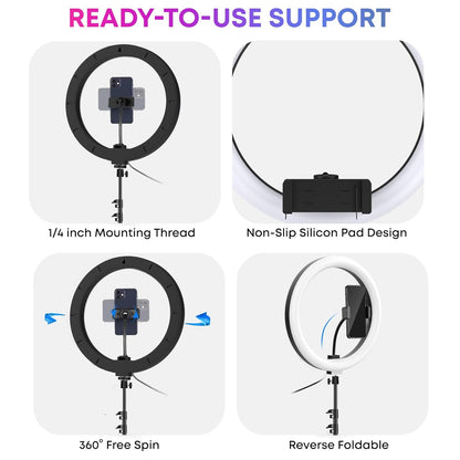RGB LED Soft Ring Light with Mobile Holder & Adjustable Brightness 360° Rotating Selfie Ring Light for Live Streaming, Makeup, Photography & Video Recording (12 Inch)