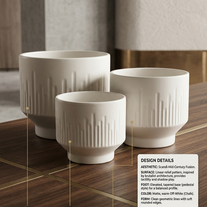 Premium Artisan Ceramic Planter Pots Set of 3 Matte White Stoneware Indoor Flower Pots with Drainage Hole Decorative Plant Pot Combo for Home & Office Decor