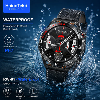 HainoTeko RW-81 Waterproof Smart Watch with Bluetooth Calling AMOLED Display 10 Days Battery Backup and 3 Pair Straps