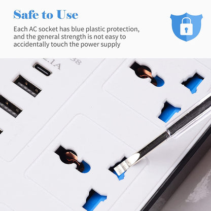 GKK GUOKANG A37 Power Extension Board with 4 Universal Sockets, 3 USB Ports & 1 PD Fast Charging Port, 2000W, 2m Power Cord, 10A Multi Plug Extension Socket – White