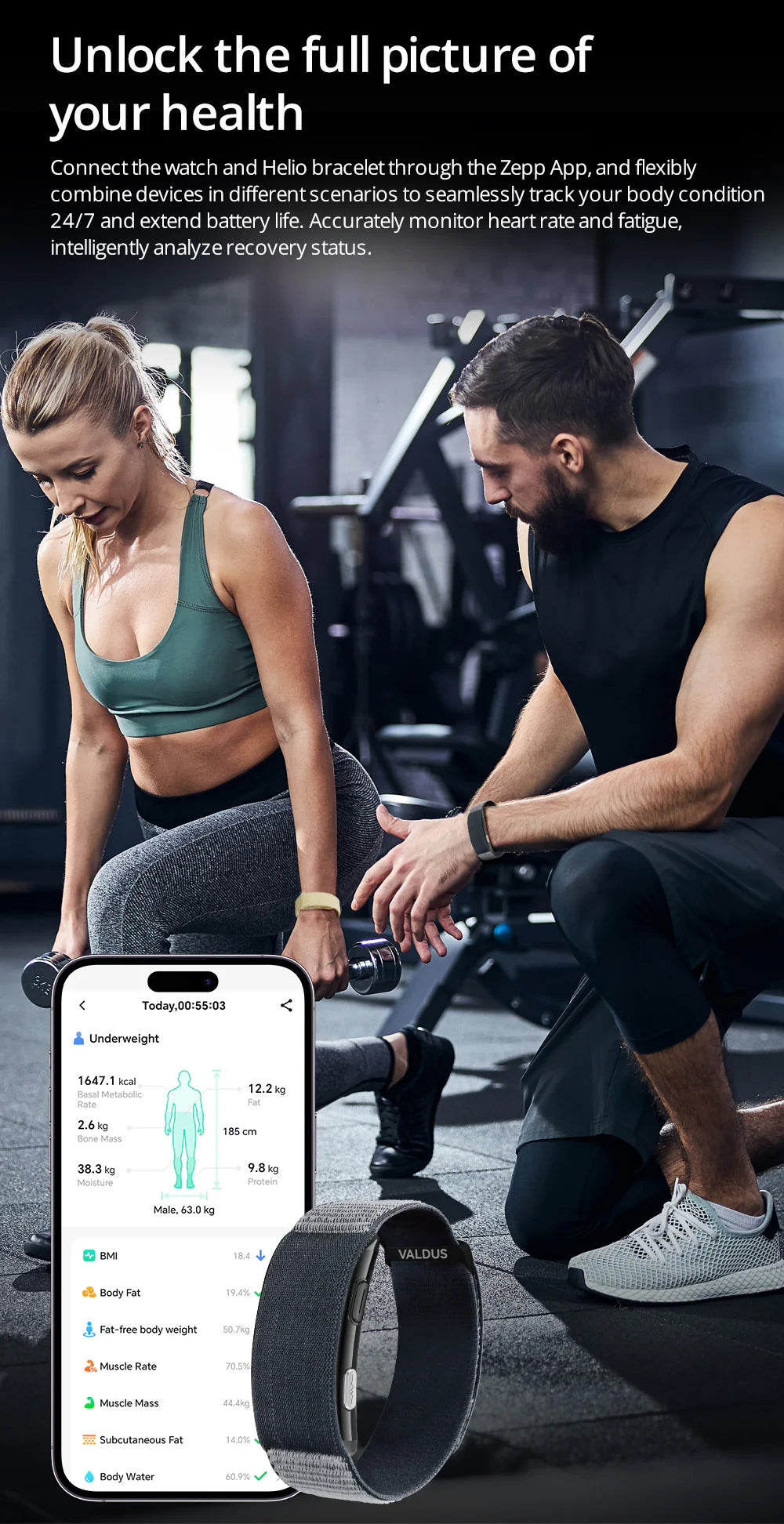 Smart Health Tracking Bracelet with Sleep Analysis, Activity Tracking & Long Battery Life Designed for Ladies and Gents Black