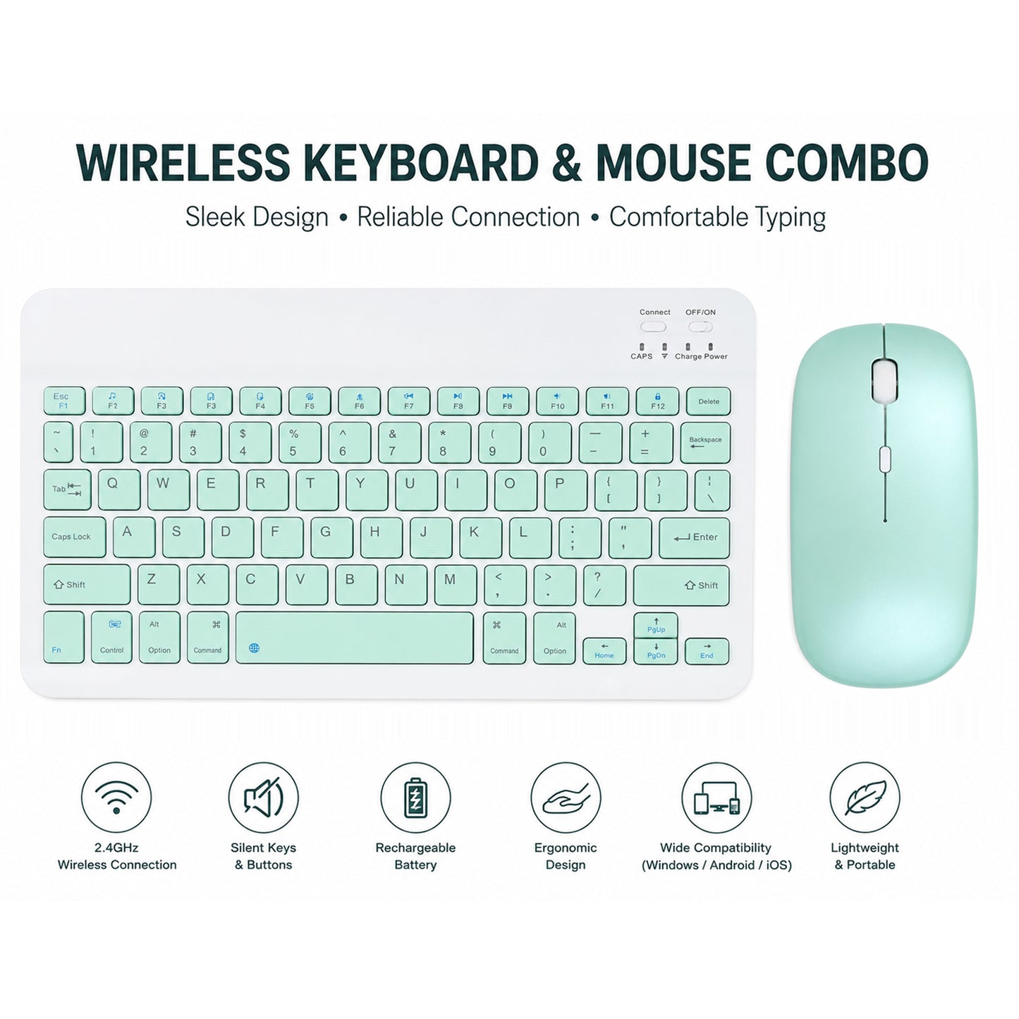 Wireless Rechargeable Keyboard & Mouse Combo with 2.4GHz USB Receiver, Silent Keys, Ergonomic Slim Design, Multi-Device Compatible for Windows, Android & iOS