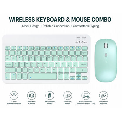 Wireless Rechargeable Keyboard & Mouse Combo with 2.4GHz USB Receiver, Silent Keys, Ergonomic Slim Design, Multi-Device Compatible for Windows, Android & iOS