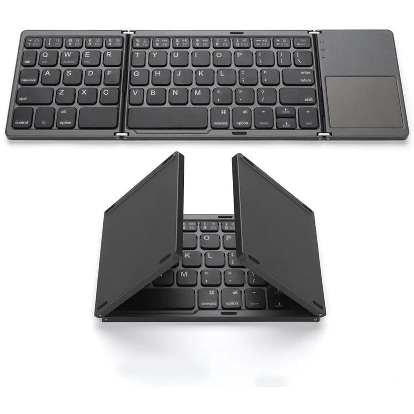Foldable Bluetooth Keyboard with Touchpad, Portable Tri-Fold Wireless Keyboard, Rechargeable Compact Keyboard for Windows, Android, iOS, Tablets, Smartphones & Laptops