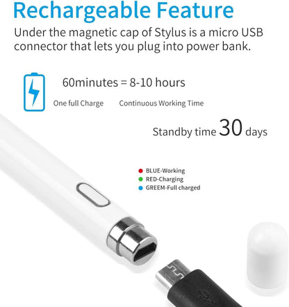 2-in-1 Active Stylus Pen for iOS & Android Touch Screens, Rechargeable & Precise Copper Fine Tip, Compatible with iPad/iPhone/Samsung/Tablets and Other Tablets and Mobiles, Laptops