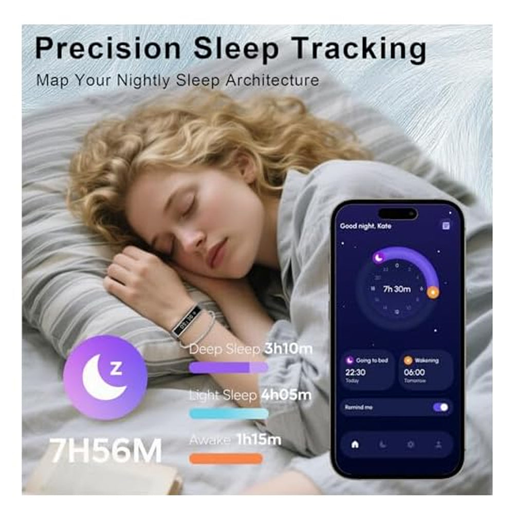Smart Bracelet Fitness Tracker with Waterproof Heart Rate, Sleep Monitoring Bluetooth 5.3 Health Tracker Bracelet Designed for Ladies and Gents Silver