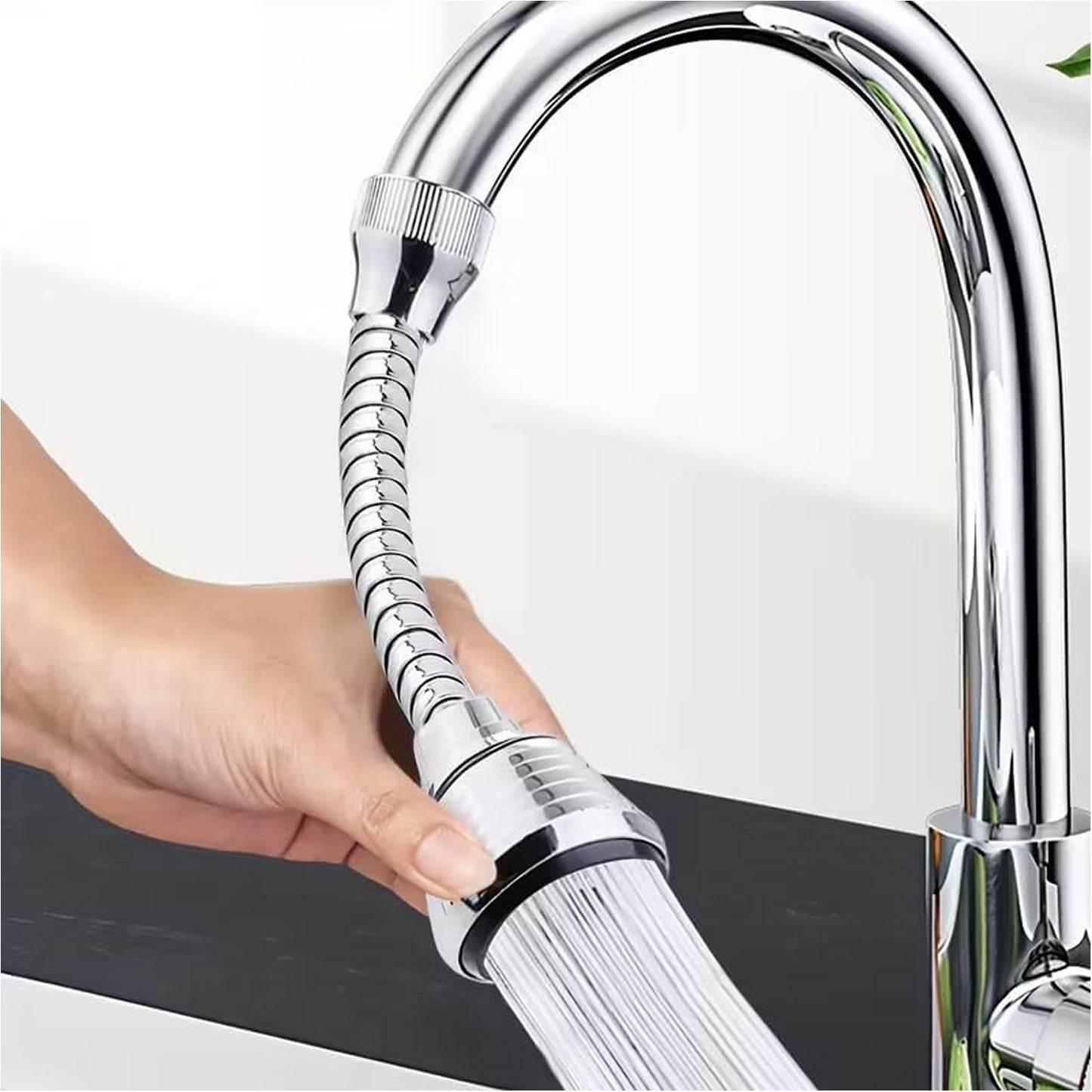 360° Swivel Kitchen Faucet Aerator with Flexible Hose-Water-Saving Sink Tap Nozzle Attachment, Universal Rotating Faucet Extender for Kitchen & Bathroom Sinks