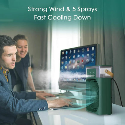 Portable Air Cooler Fan with Humidifier 3-Speed Turbo Cooling LED Night Light USB Powered Personal Air Cooler for Home, Office & Travel Green