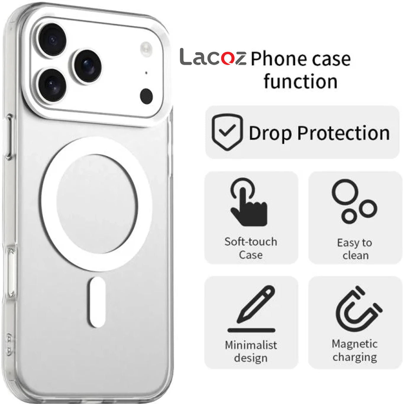 Premium Magnetic Transparent Phone Case for iPhone 17 Pro Crystal Clear Protective Cover with Strong Magnetic Ring for Wireless Charging