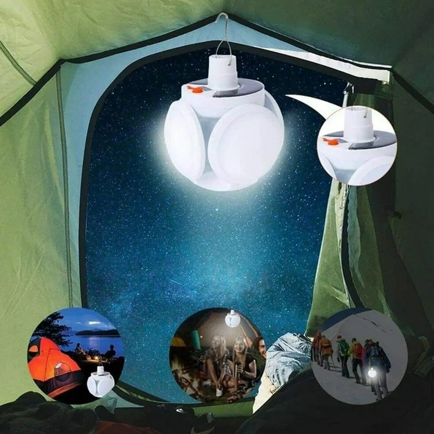 Solar Emergency Charging Lamp - Portable USB Rechargeable & Solar Powered LED Camping Light, Foldable Multi-Panel Lantern with 5 Lighting Modes, Hanging Hook for Outdoor, Home & Emergency Use