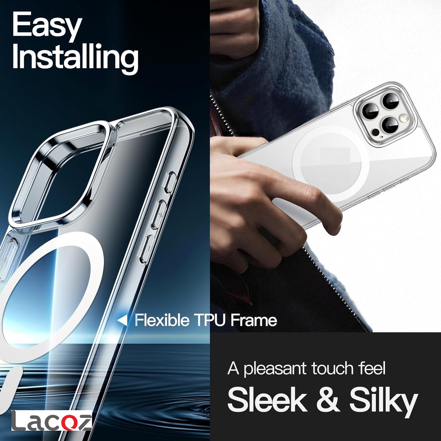 Premium Magnetic Transparent Phone Case for iPhone 12 Pro Max Crystal Clear Protective Cover with Strong Magnetic Ring for Wireless Charging