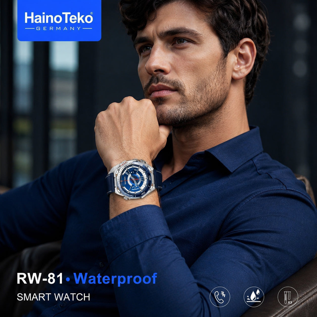 HainoTeko RW-81 Waterproof Smart Watch with Bluetooth Calling AMOLED Display 10 Days Battery Backup and 3 Pair Straps
