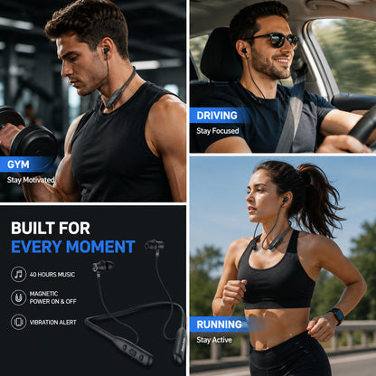 HainoTeko HN-44 Wireless Neckband Earphones Bluetooth Magnetic Earphone with 40 Hours Playtime, Vibration Alert, Hi-Res Audio, Karaoke Mode & Built-in Mic – Black
