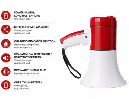 Portable Rechargeable Handheld Megaphone Speaker with Siren Function, Loud Voice Amplifier for Events, Crowd Control, Sports, School & Outdoor Announcements