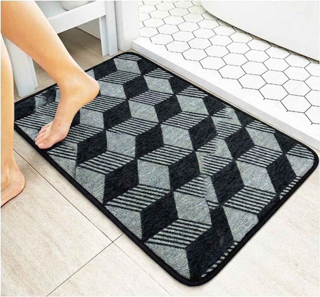 Geometric Anti-Slip Floor Mat 80 x 50 cm Soft Absorbent Rug for Bedroom, Living Room, Bathroom, Kitchen & Entryway Washable Non-Skid Decorative Door Mat