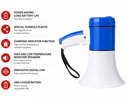 Portable Rechargeable Handheld Megaphone Speaker with Siren Function, Loud Voice Amplifier for Events, Crowd Control, Sports, School & Outdoor Announcements