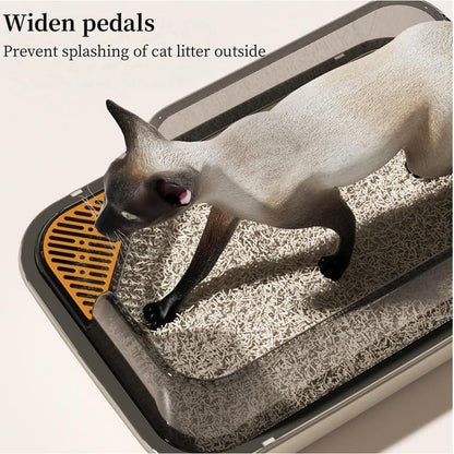 Semi-Enclosed Large Cat Litter Box with High Walls & Anti-Tracking Pedal Spacious Open Top Kitty Toilet Tray with Scoop for Multi-Cat Homes