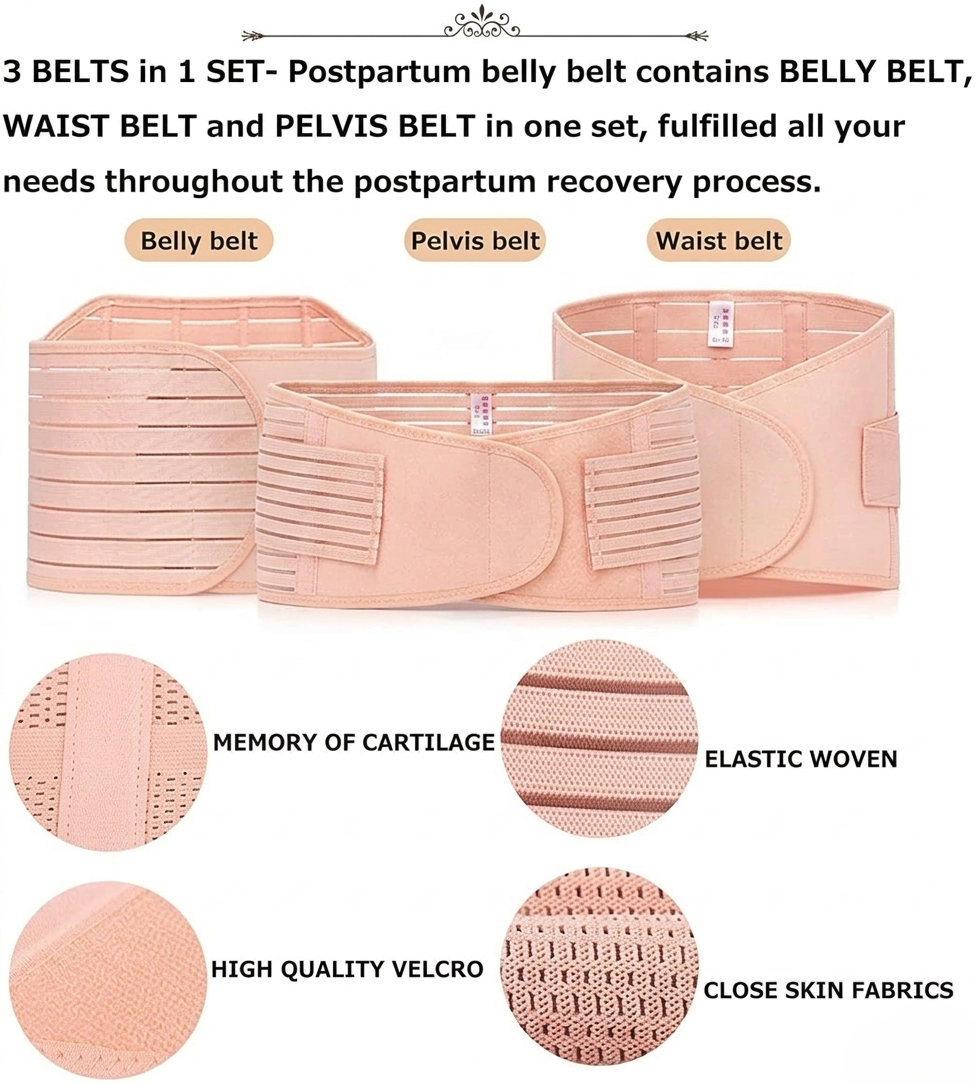 3 in 1 Postpartum Girdle Support Recovery Belly Band Corset Wrap Body Shaper for After Birth Postnatal C-Section Waist Pelvis Shapewear Wrap Girdle Support Band Belt Body Shaper