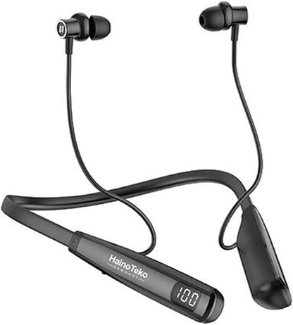 HainoTeko HN-80 Wireless Neckband Bluetooth Earphones with 80 Hours Playtime, Deep Bass, Magnetic Earbuds, LED Display, Fast Charging & HD Mic for Calls Black
