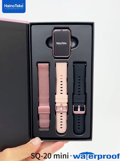 HainoTeko SQ-20 Mini Waterproof Design Smart Watch with AMOLED Display Bluetooth Calling Heart Rate & Fitness Tracking 3 Pair Straps and Charging Cable Designed for Ladies and Gents